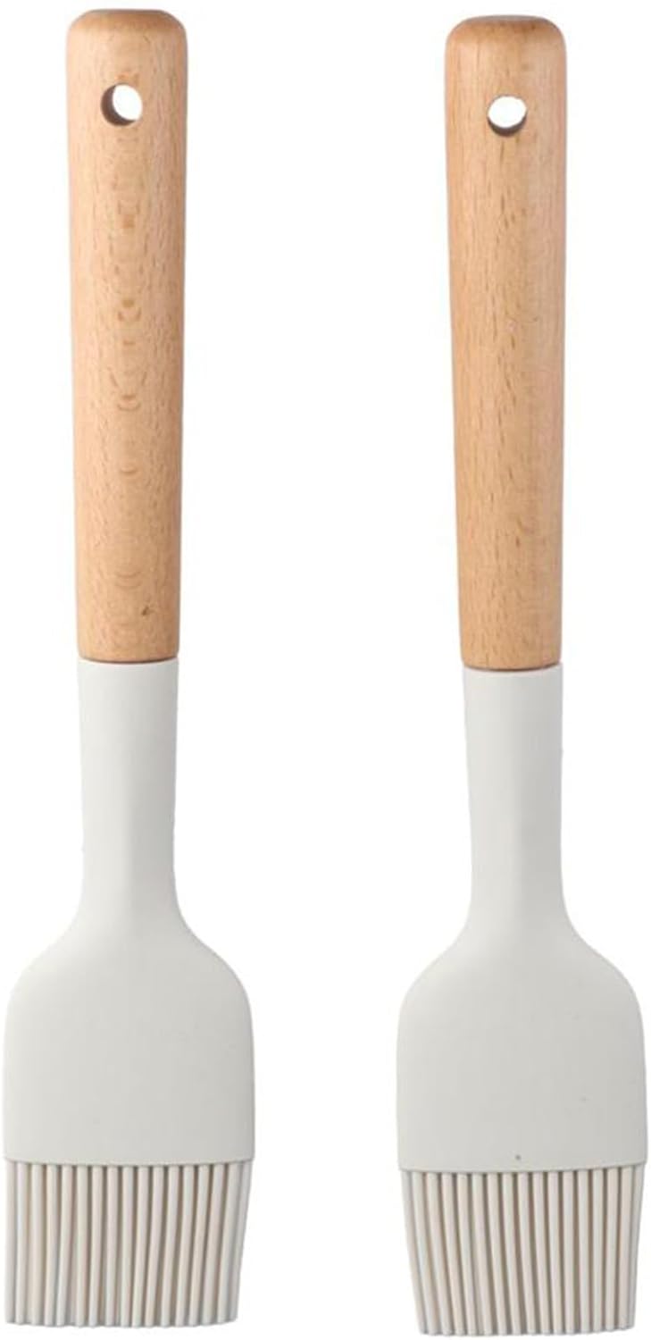 2Pcs Silicone Oil Brush with Wooden Handle – Heat Resistant Food Grade Basting Brush for Cooking, Baking & BBQ