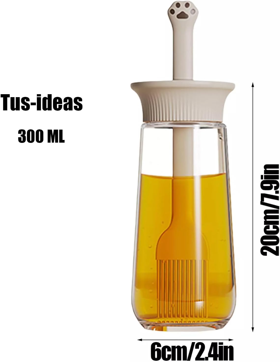 300ml Oil Bottle with Silicone Brush – Cute Handle Oil Dispenser for Cooking, BBQ & Baking