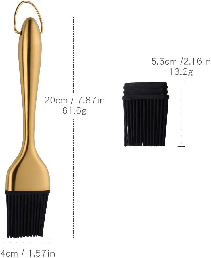 2 Pack Golden Handle Silicone Oil Brush – Food Grade Heat Resistant Basting Brush for Baking & Cooking