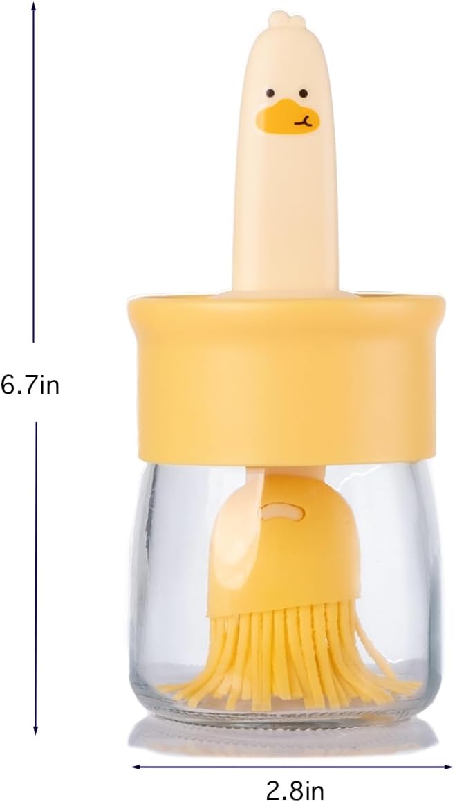 Cartoon Duck Oil Bottle with Silicone Brush – Glass Oil Dispenser for Cooking, Baking & BBQ
