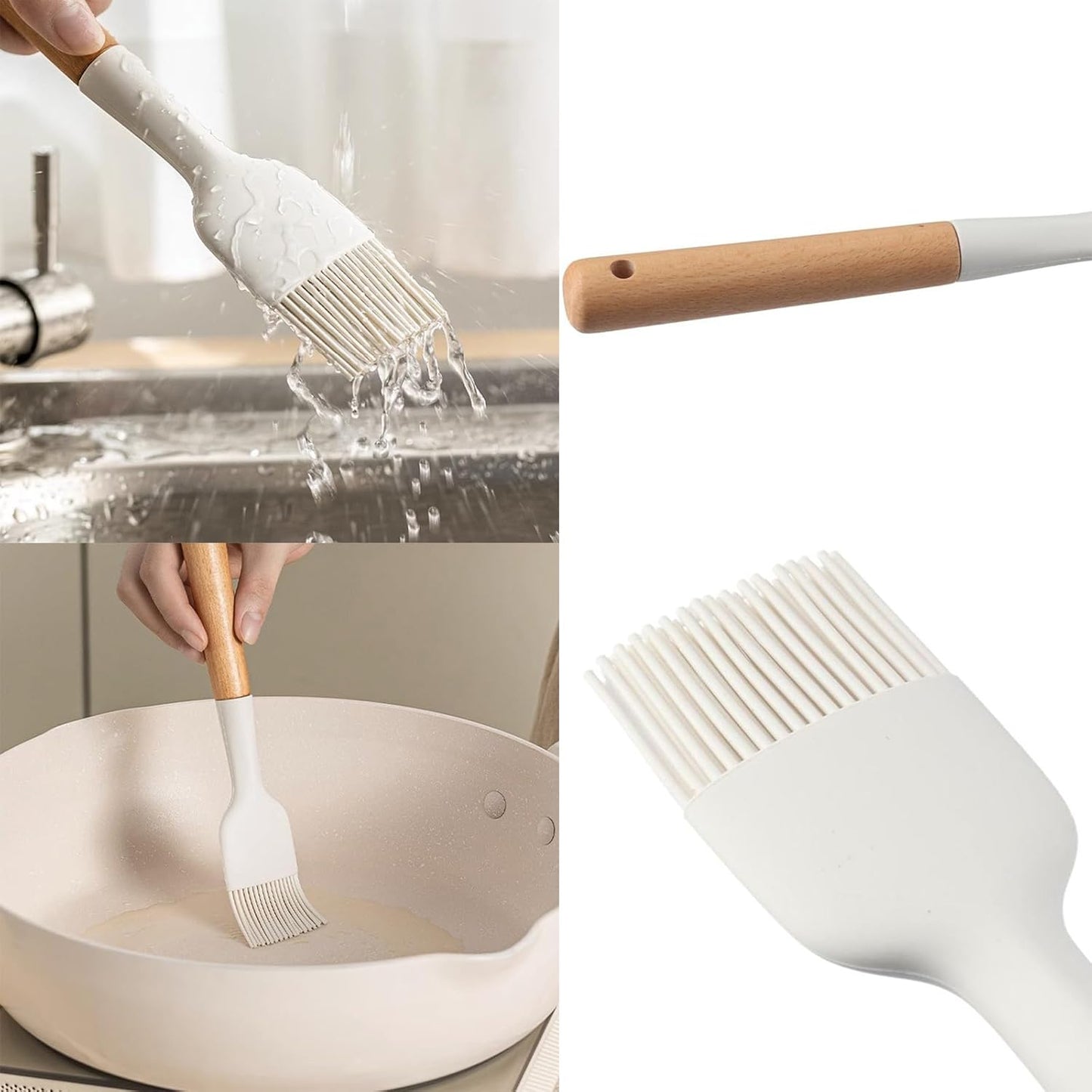 2Pcs Silicone Oil Brush with Wooden Handle – Heat Resistant Food Grade Basting Brush for Cooking, Baking & BBQ