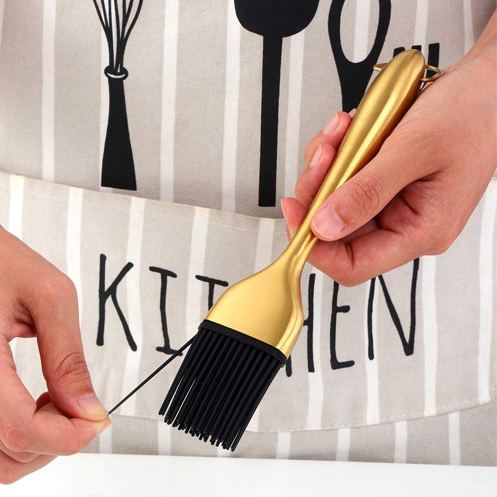 2 Pack Golden Handle Silicone Oil Brush – Food Grade Heat Resistant Basting Brush for Baking & Cooking