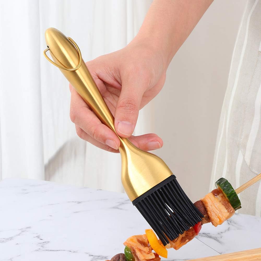 2 Pack Golden Handle Silicone Oil Brush – Food Grade Heat Resistant Basting Brush for Baking & Cooking