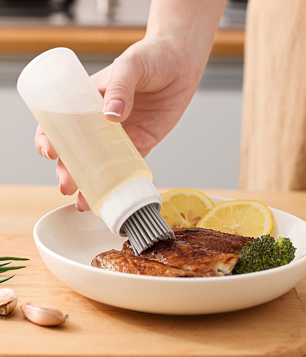 350ml Oil Dispenser with Silicone Brush Squeeze Bottle – 2 Pack Food-Grade Basting Container for Cooking, BBQ & Baking