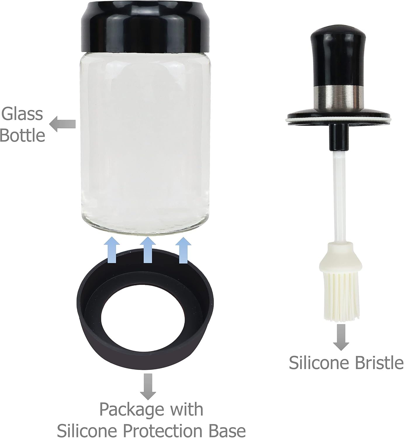 250ml Glass Oil Bottle with Built-in Silicone Brush – Kitchen Cooking, Baking & BBQ Dispenser