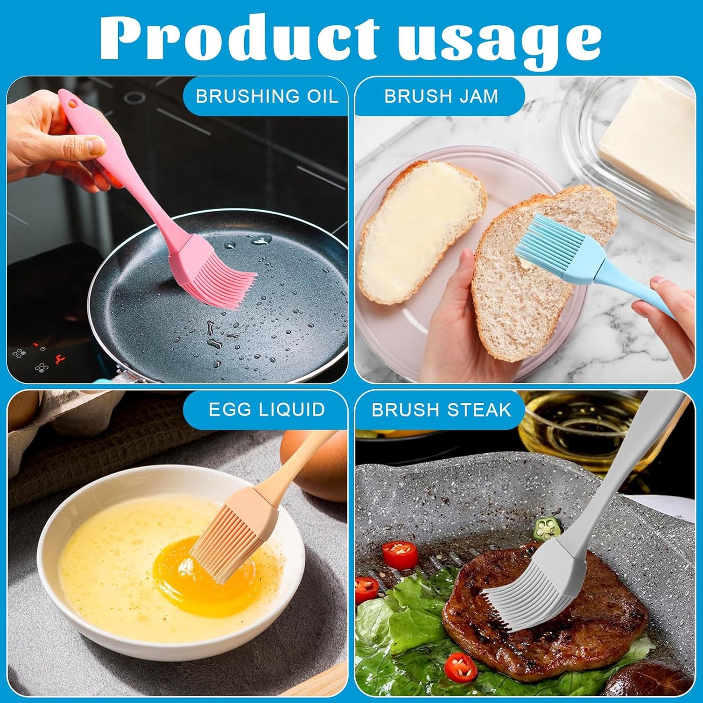 Silicone Basting Brush Set of 5 – Heat Resistant Food Grade Silicone Pastry & BBQ Brushes, Multicolor