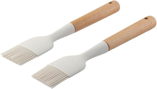 2Pcs Silicone Oil Brush with Wooden Handle – Heat Resistant Food Grade Basting Brush for Cooking, Baking & BBQ