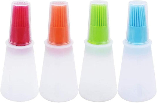 4PCS Silicone Oil Brush Bottles – Multicolor Random, Food Grade BBQ Basting Brush with Container, Kitchen Baking & Cooking Tool