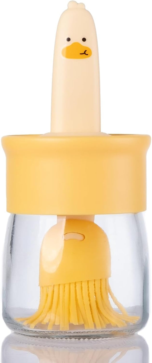 Cartoon Duck Oil Bottle with Silicone Brush – Glass Oil Dispenser for Cooking, Baking & BBQ