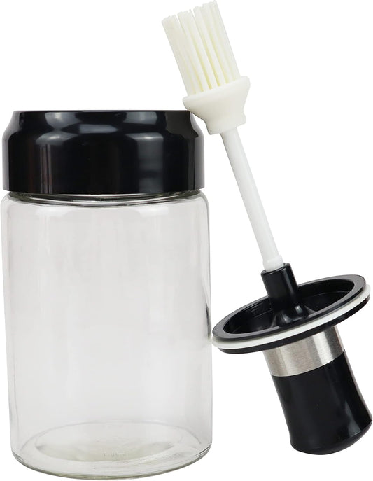 250ml Glass Oil Bottle with Built-in Silicone Brush – Kitchen Cooking, Baking & BBQ Dispenser
