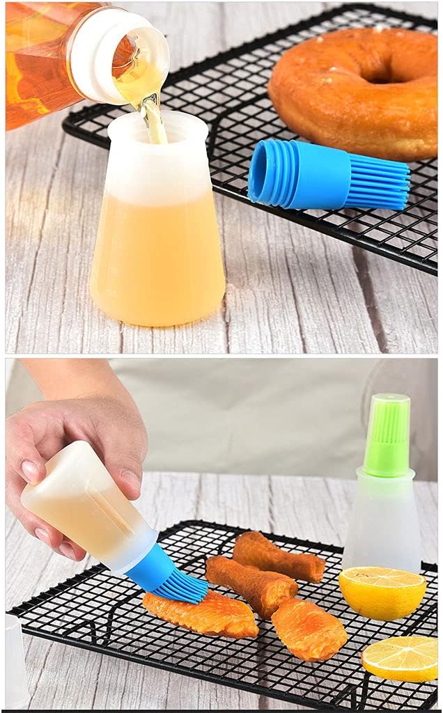 4PCS Silicone Oil Brush Bottles – Multicolor Random, Food Grade BBQ Basting Brush with Container, Kitchen Baking & Cooking Tool