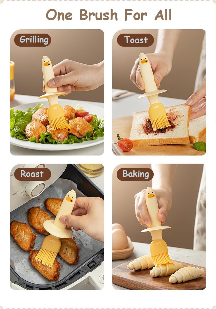 Cartoon Duck Oil Bottle with Silicone Brush – Glass Oil Dispenser for Cooking, Baking & BBQ