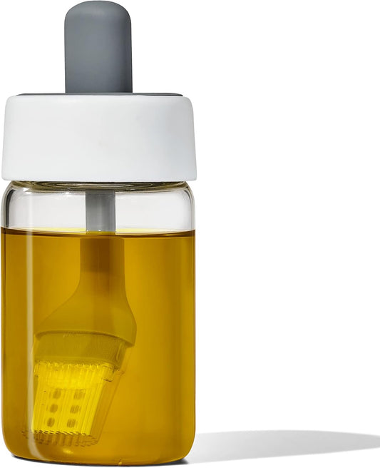 Glass Oil Dispenser with Silicone Brush – Heat-Resistant Cooking Bottle for Oil, Sauce & Marinade 250ml (14.9cm × 6.3cm)