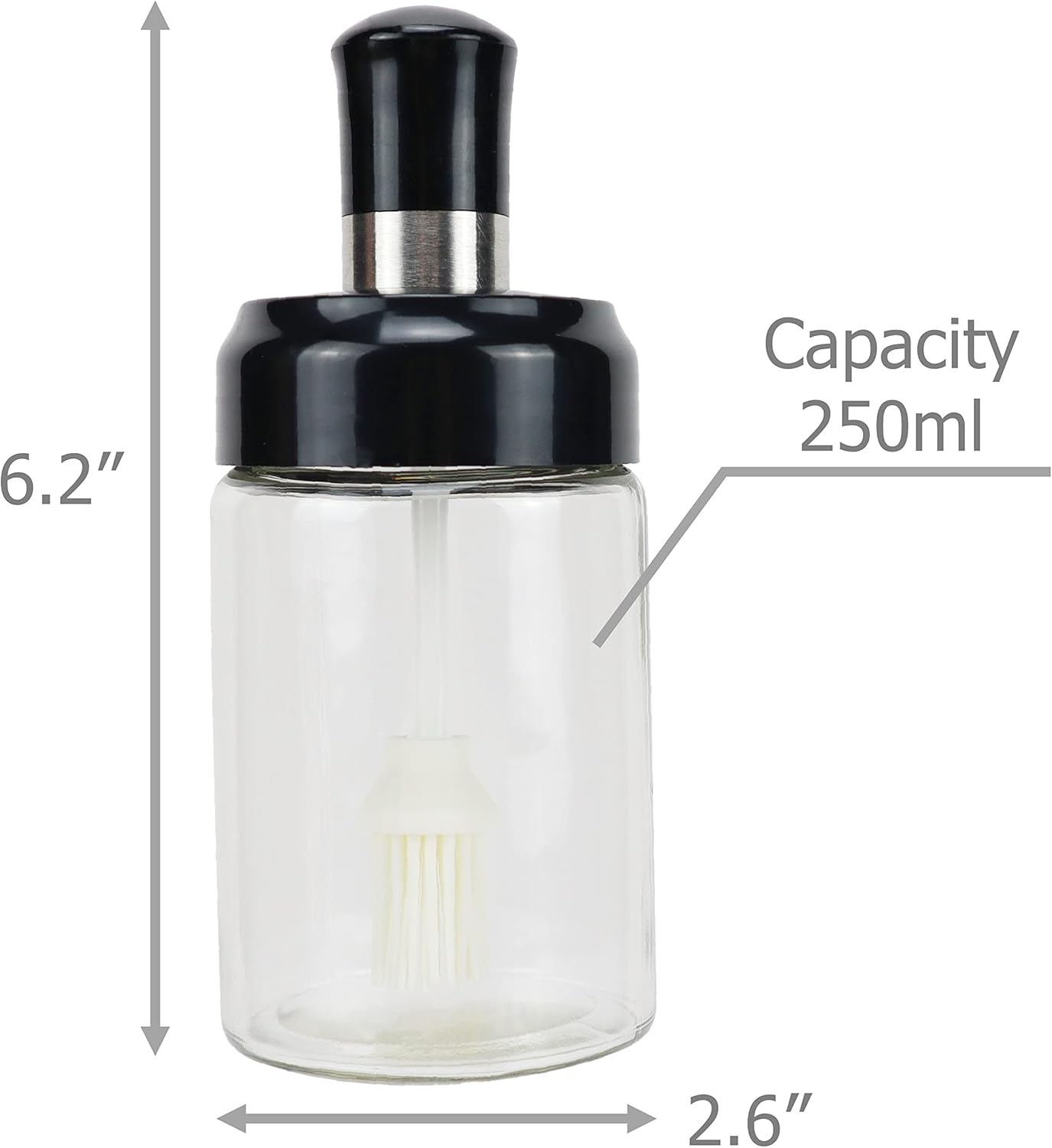 250ml Glass Oil Bottle with Built-in Silicone Brush – Kitchen Cooking, Baking & BBQ Dispenser