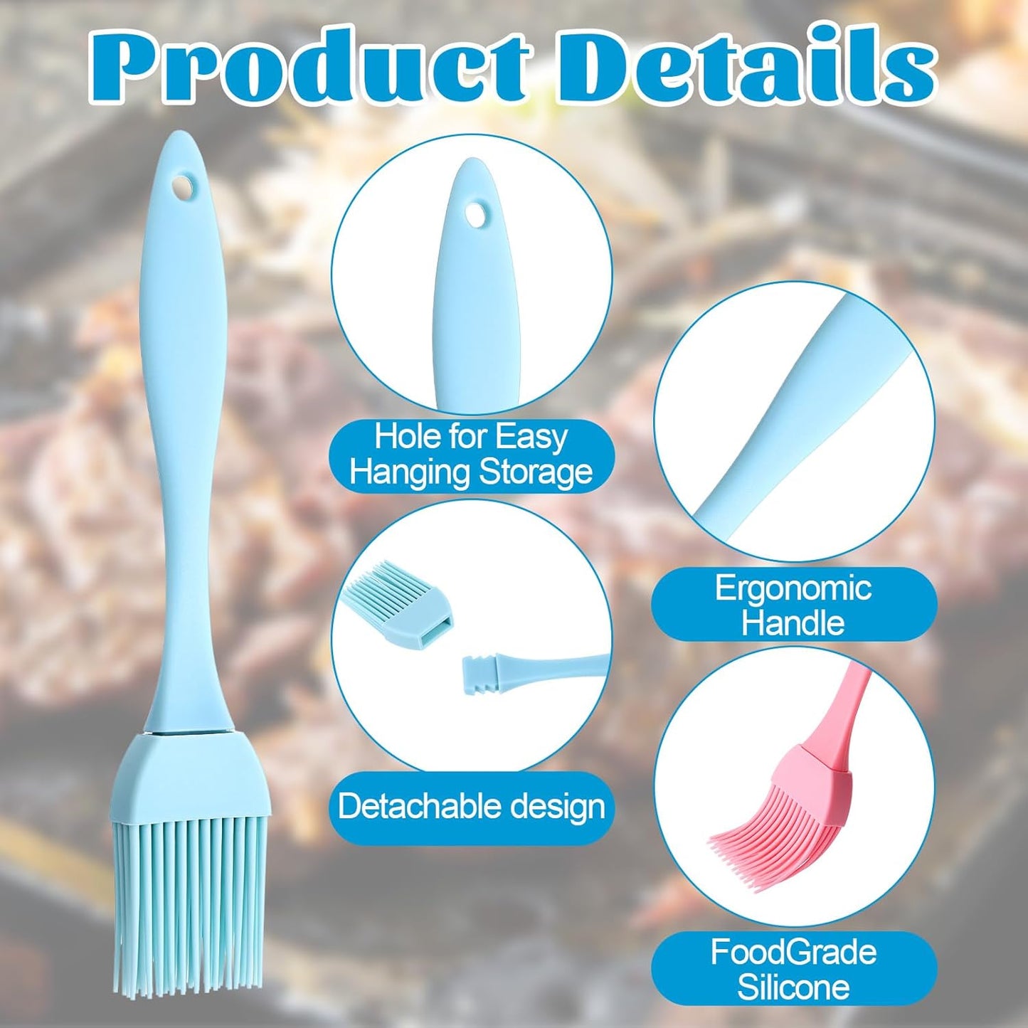 Silicone Basting Brush Set of 5 – Heat Resistant Food Grade Silicone Pastry & BBQ Brushes, Multicolor