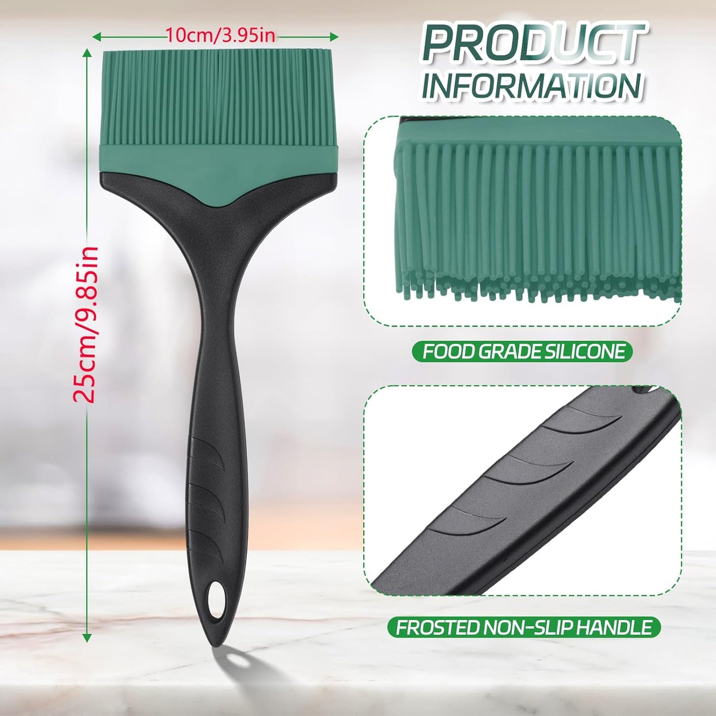 Large Silicone Oil Brush – Food Grade High-Heat Resistant Baking & BBQ Pastry Brush with Non-Slip Handle 25cm/9.85in