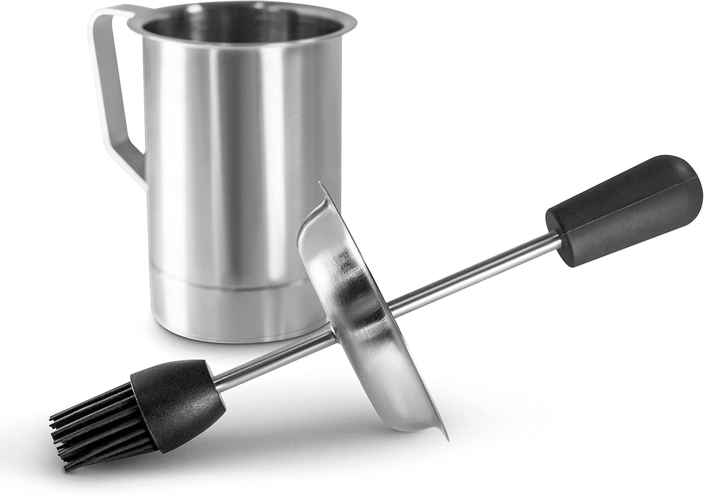 Stainless Steel Oil Pot with Long Handle Silicone Basting Brush – Oil Dispenser and Sauce Brush Set for Cooking & BBQ