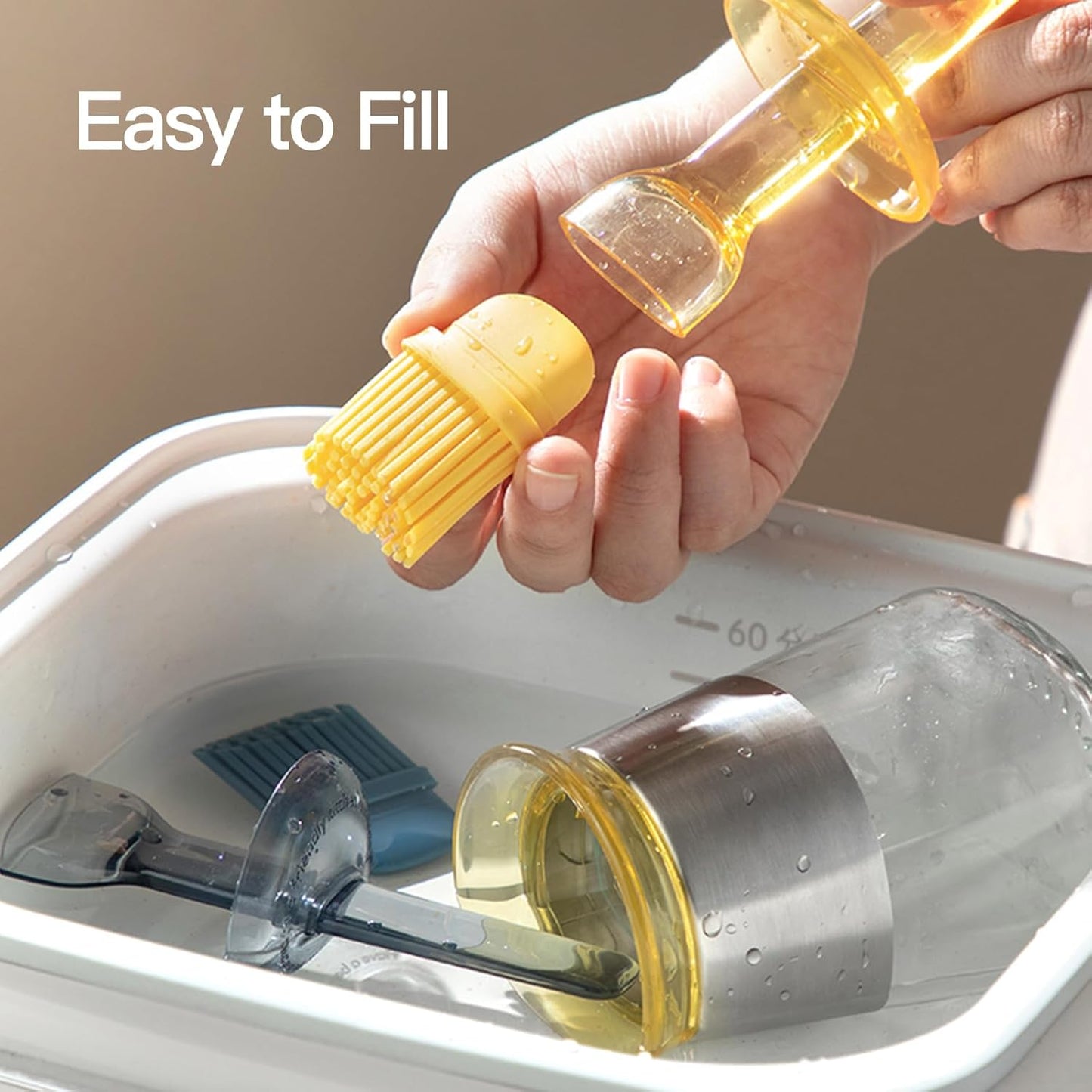 2 Pack Glass Oil Brush Bottles with Silicone Basting Brush – Oil Dispenser Jars with Stainless Steel Lid for Cooking & BBQ