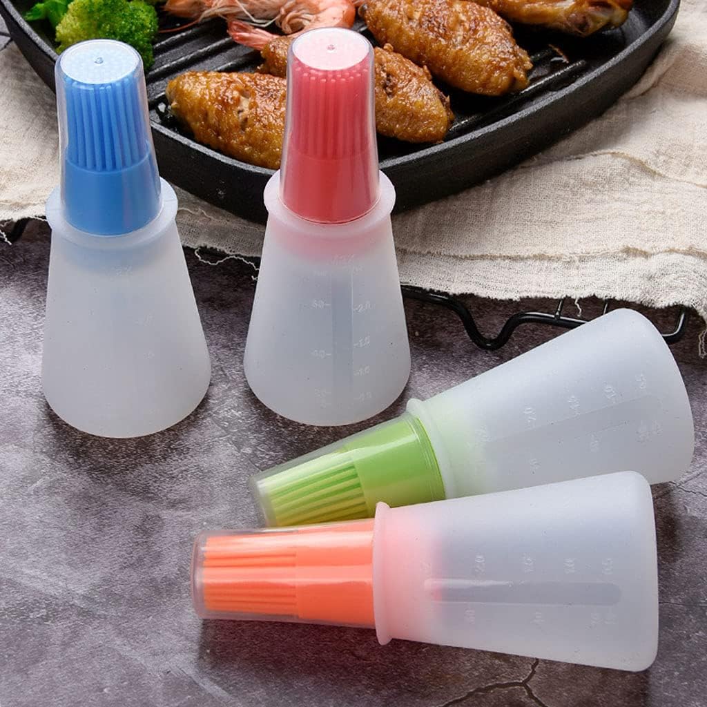 4PCS Silicone Oil Brush Bottles – Multicolor Random, Food Grade BBQ Basting Brush with Container, Kitchen Baking & Cooking Tool