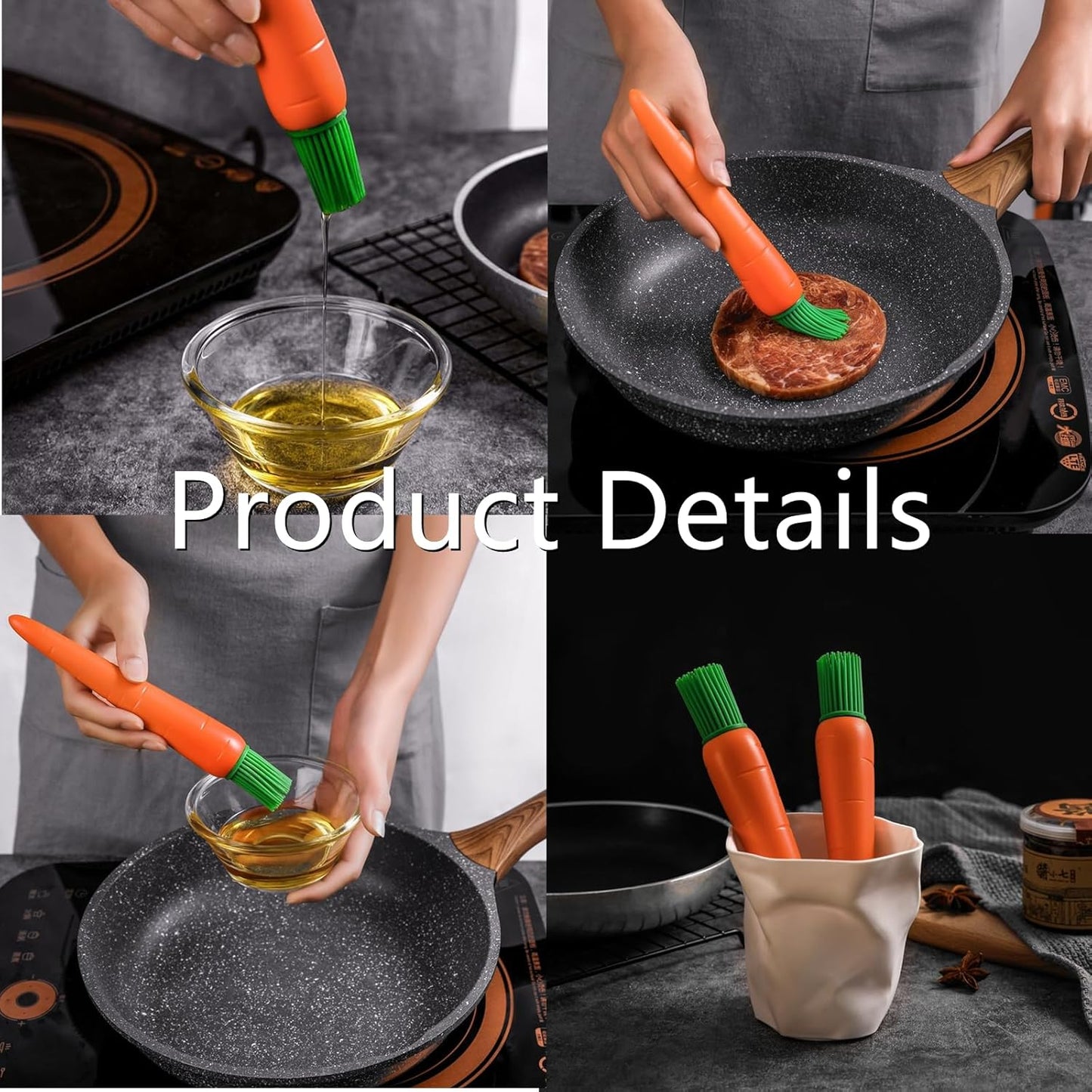2PCS Carrot Shaped Silicone Oil Brush – Food Grade Heat Resistant Basting Brush for Baking, BBQ & Cooking